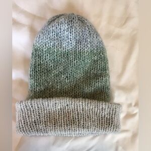 Elegant Knit Reversible Beanie in Shades of Light Blue and Green